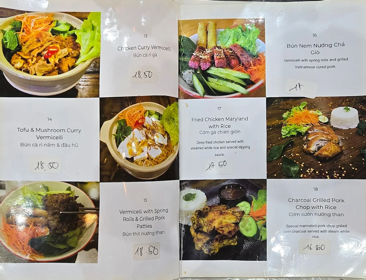 Menu, Me Pho Vietnamese Street Food