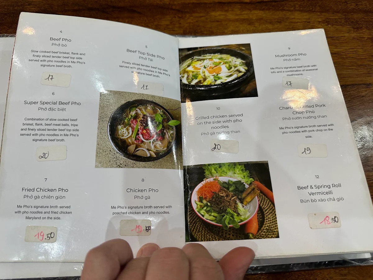 Menu, Me Pho Vietnamese Street Food