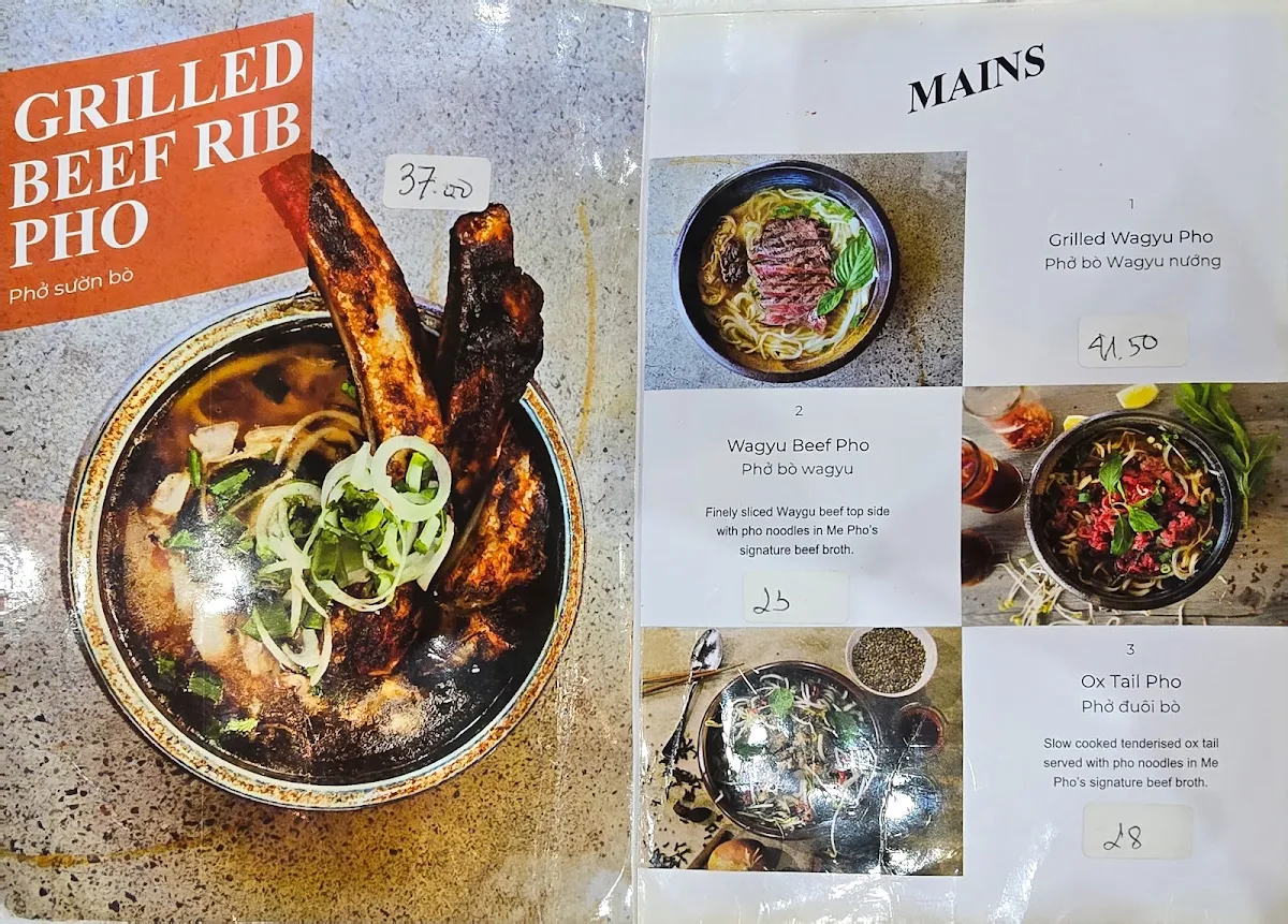 Menu, Me Pho Vietnamese Street Food