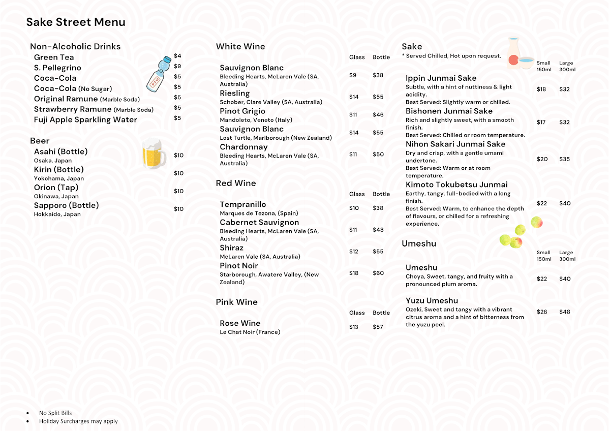 Menu, Sake Street