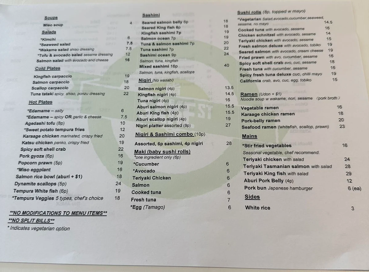 Menu, Sake Street