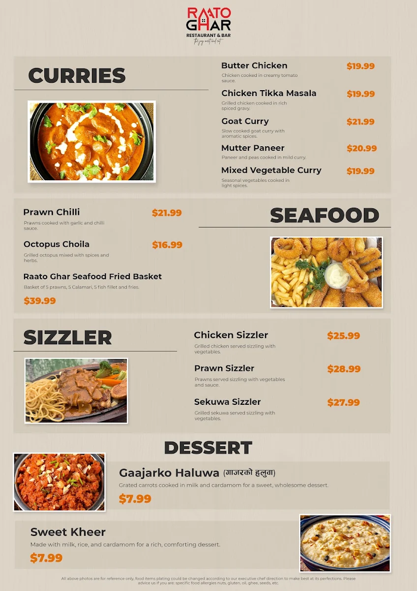 Menu, Raato Ghar