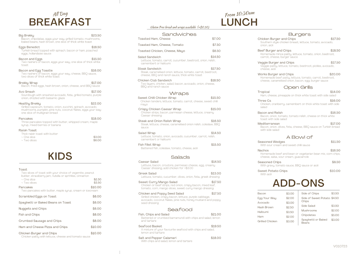 Menu, The Bottlebrush Cafe