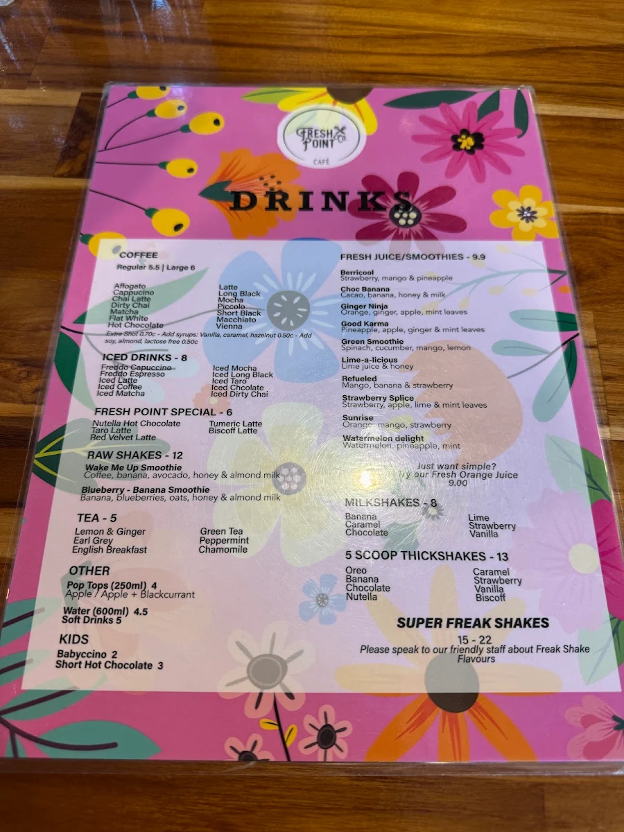 Menu, Fresh Point Cafe. Nightcliff