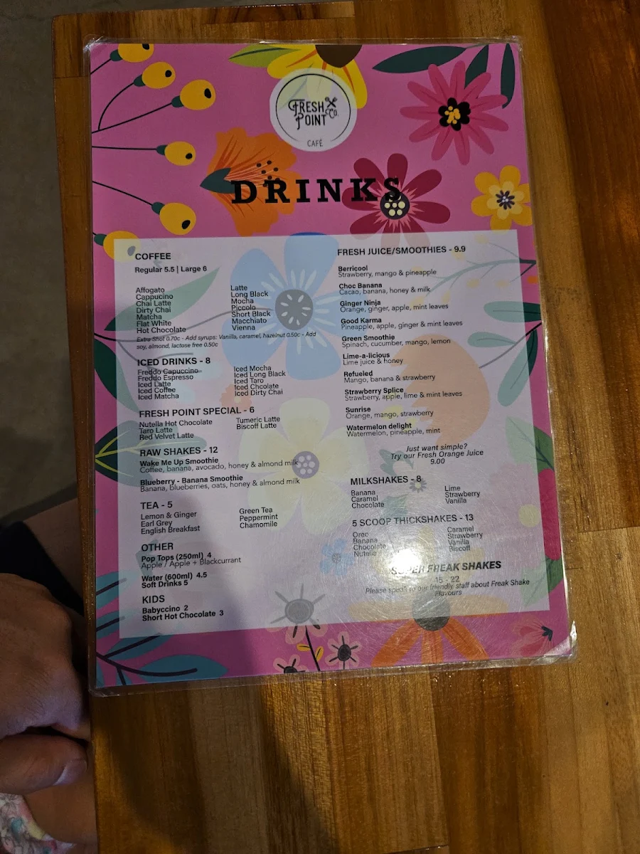 Menu, Fresh Point Cafe. Nightcliff