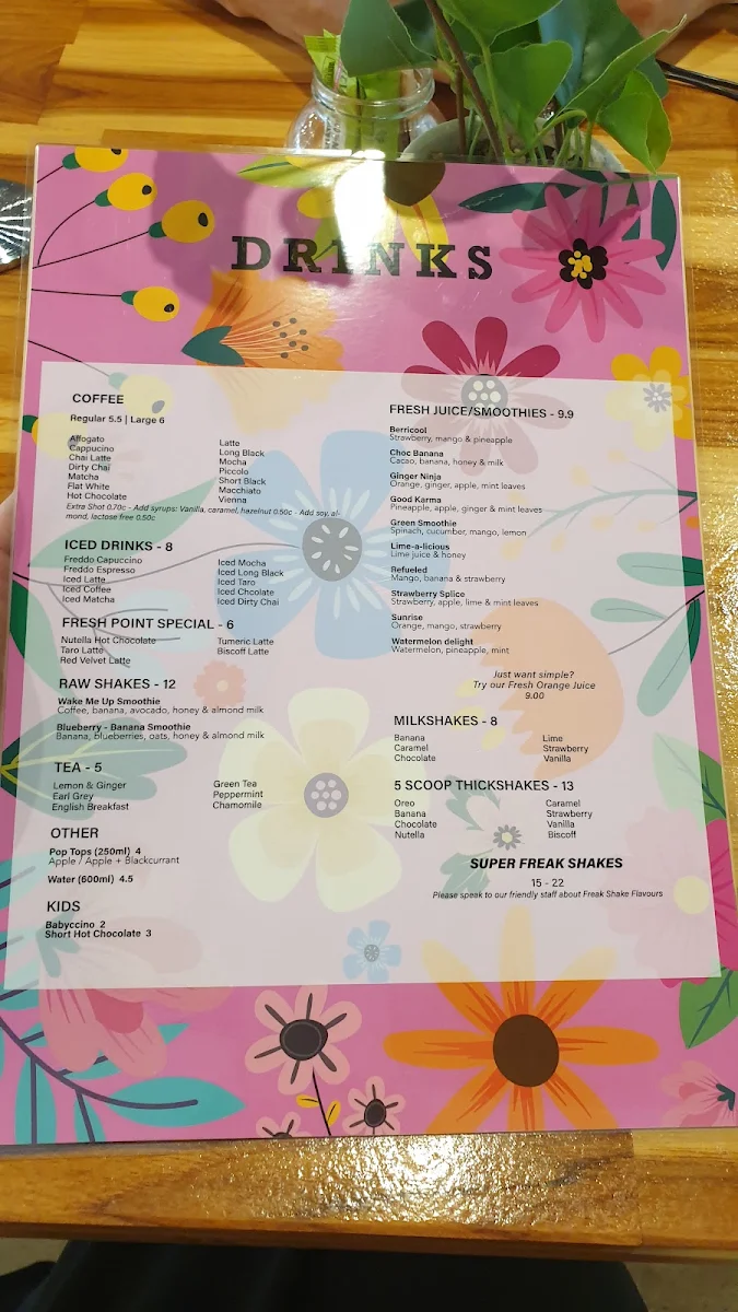 Menu, Fresh Point Cafe. Nightcliff