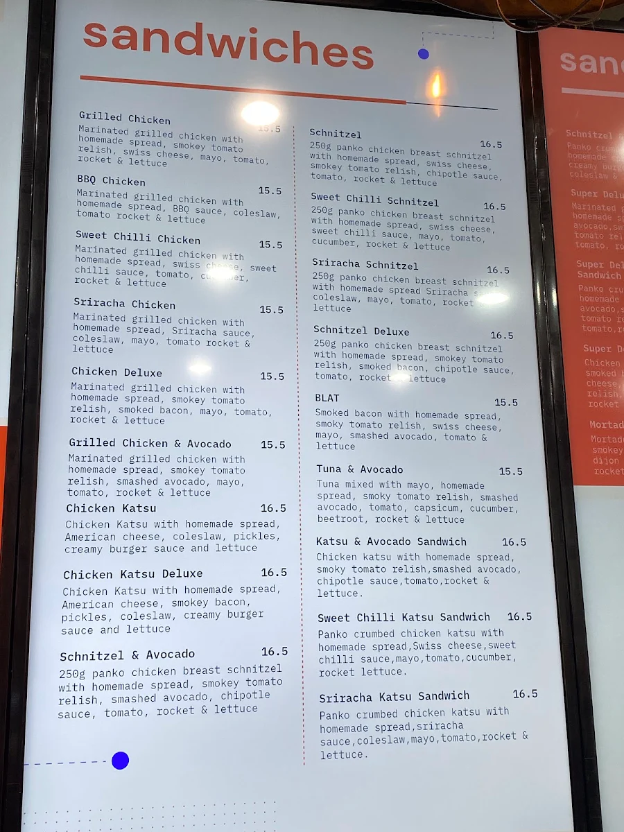Menu, The sandwich stop