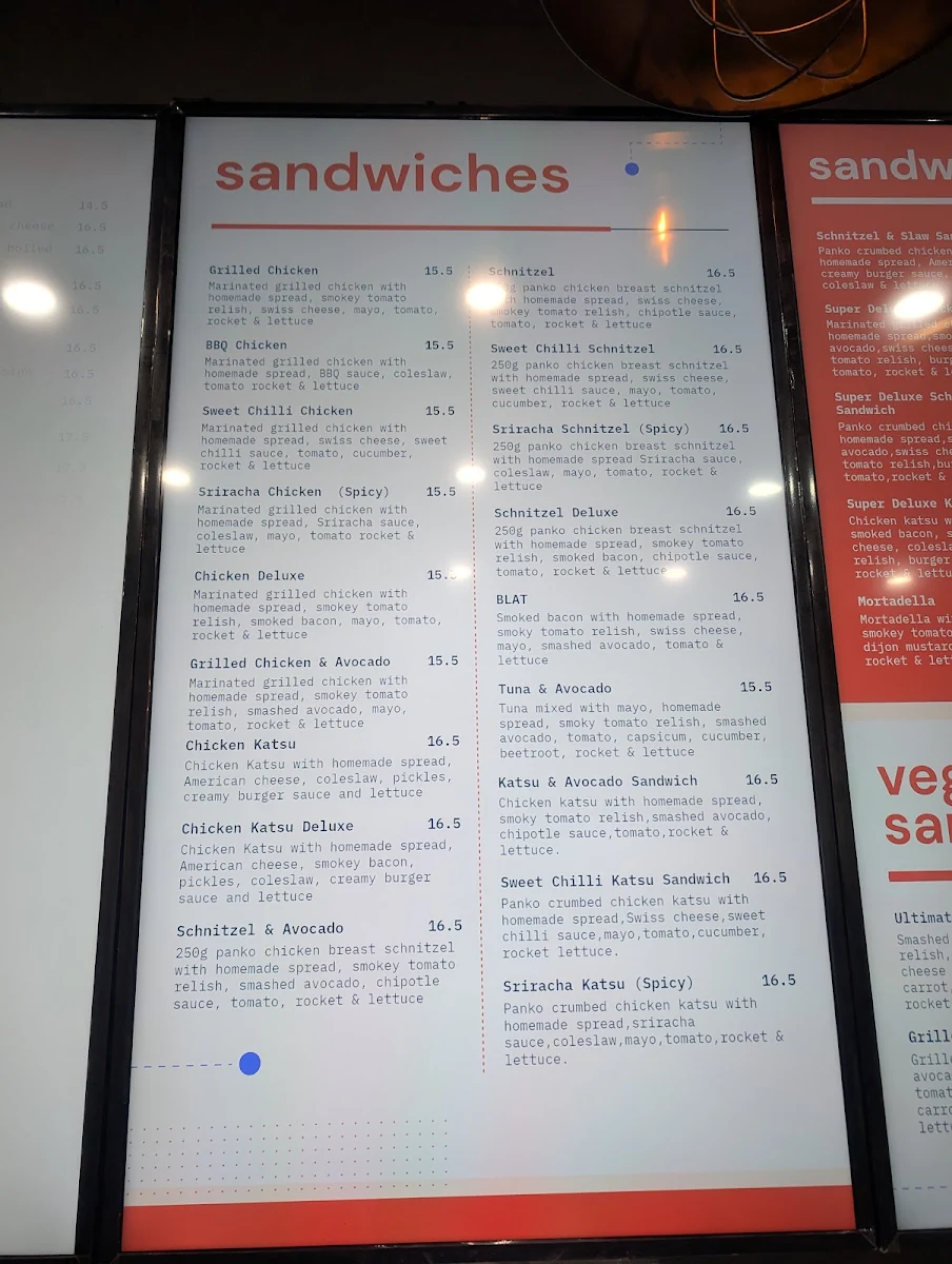 Menu, The sandwich stop