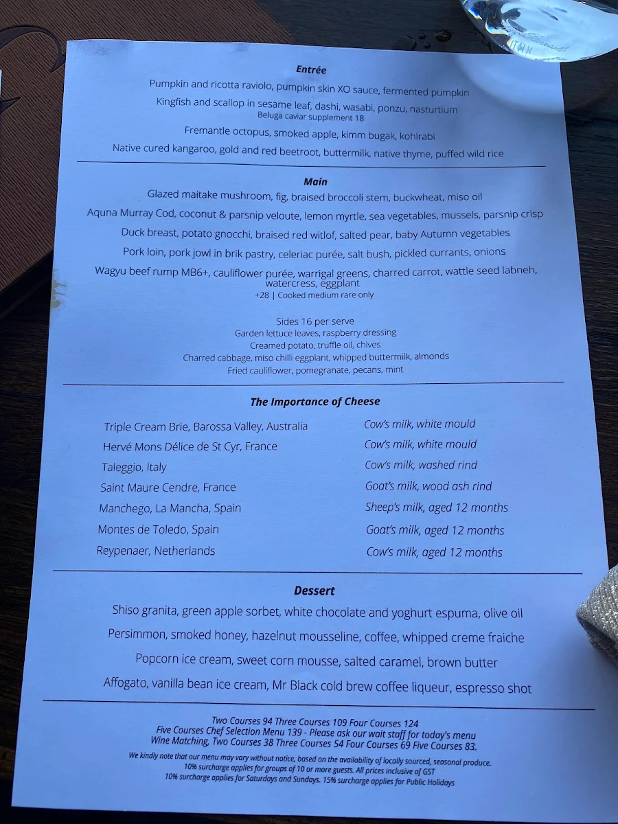 Menu, The Cowrie Restaurant