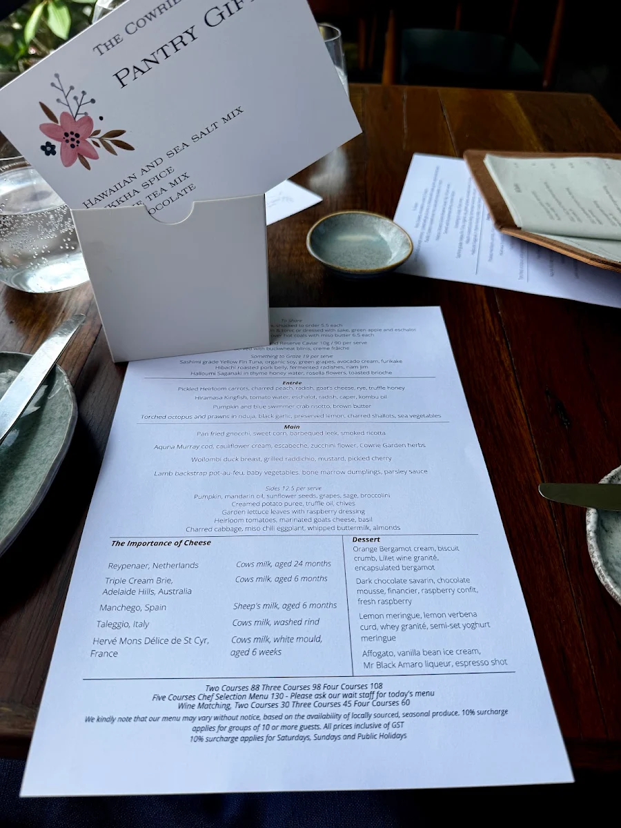 Menu, The Cowrie Restaurant