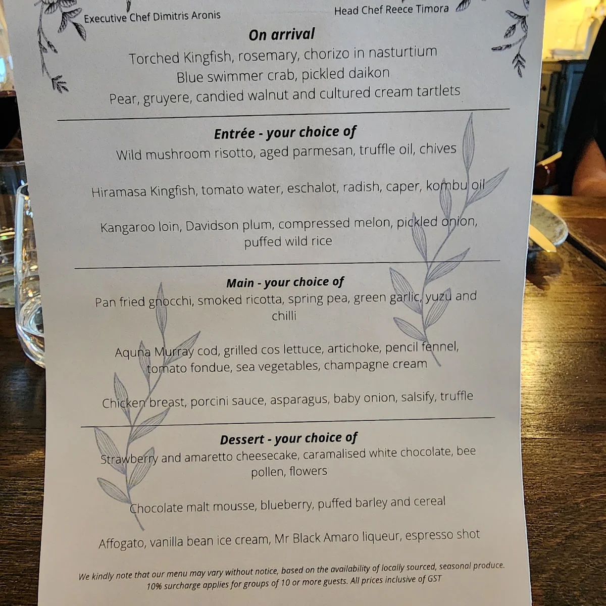 Menu, The Cowrie Restaurant