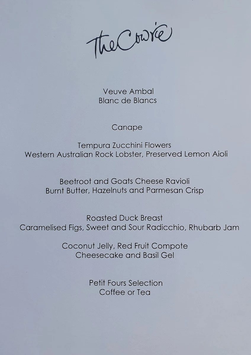 Menu, The Cowrie Restaurant