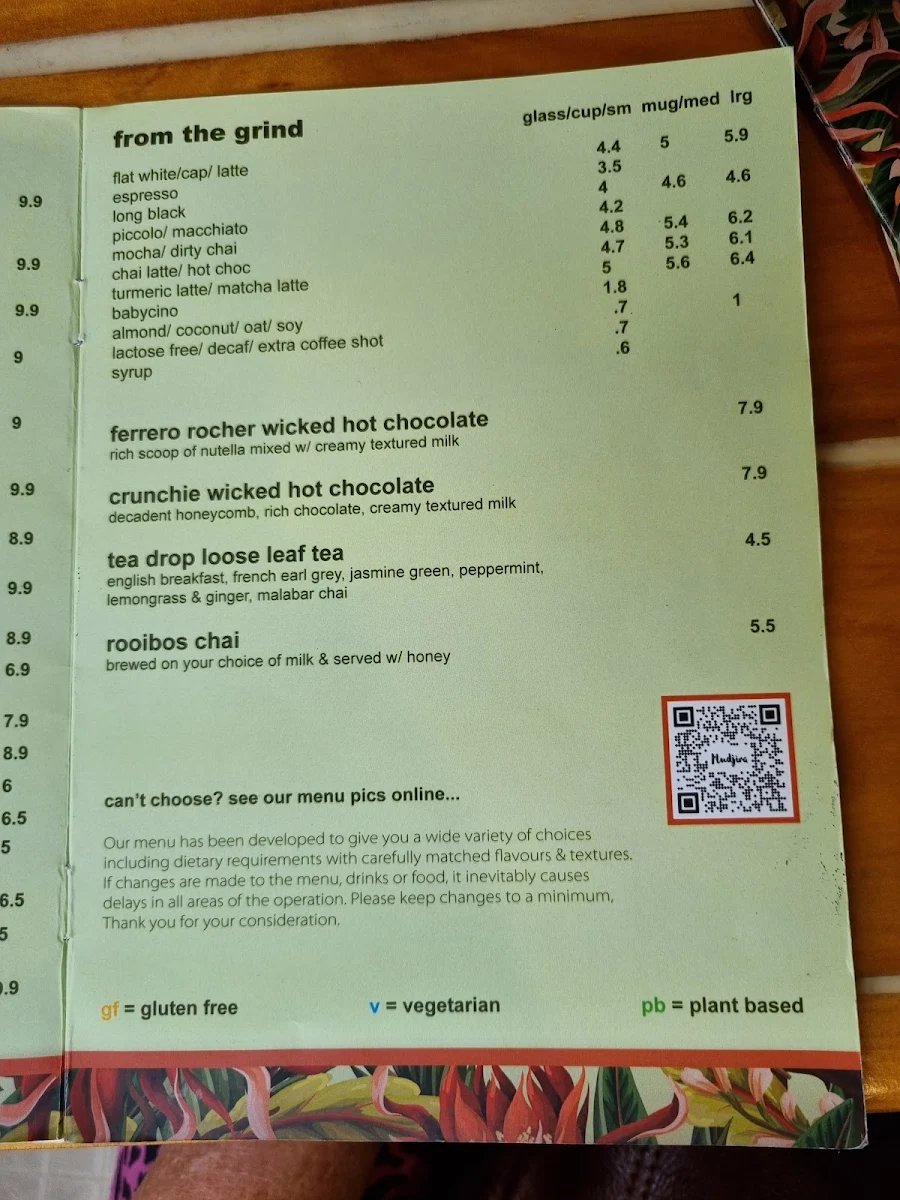 Menu, Mudjira Village Eatery