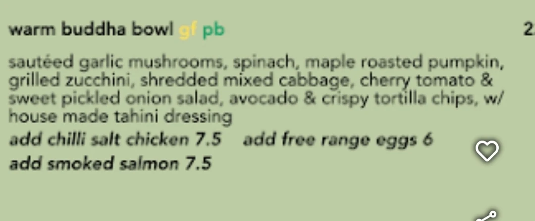 Menu, Mudjira Village Eatery