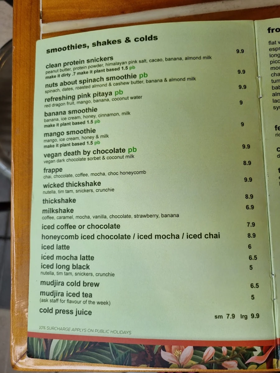 Menu, Mudjira Village Eatery