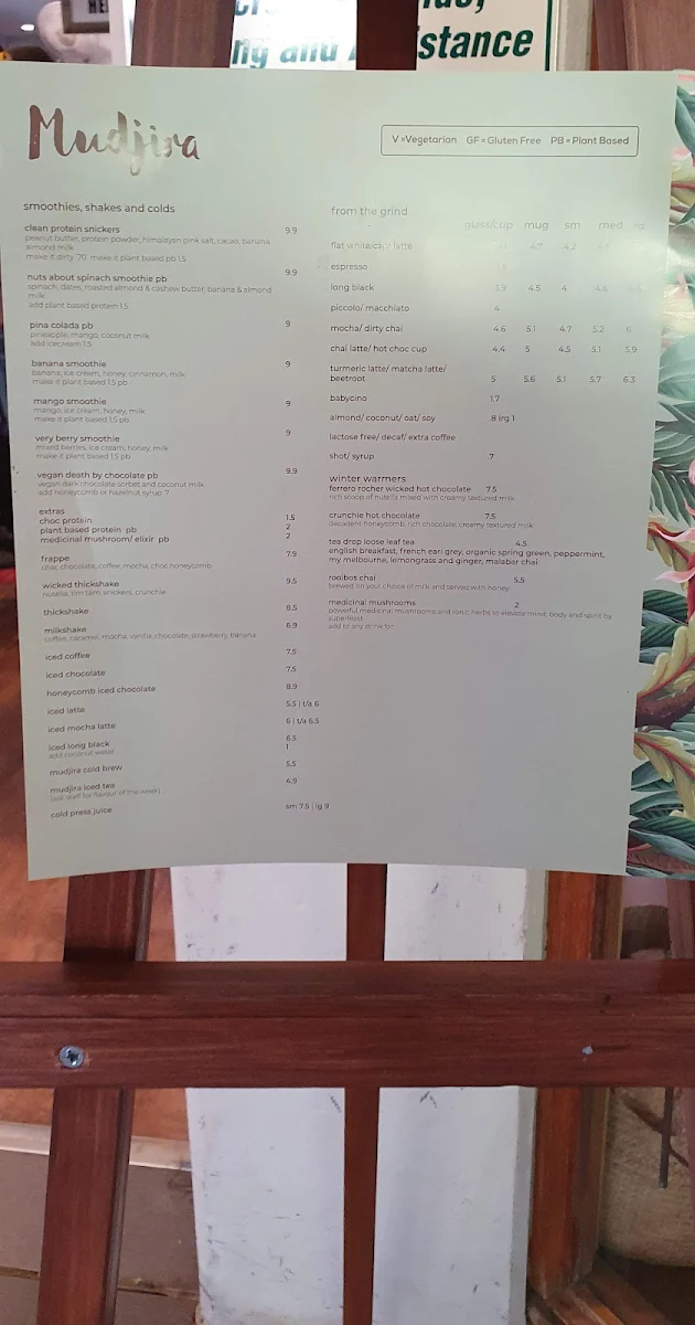 Menu, Mudjira Village Eatery