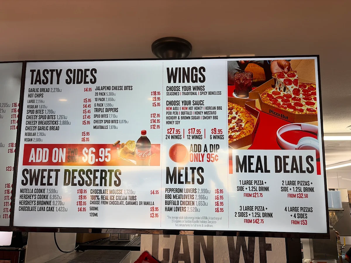 Menu, Pizza Hut Maryborough