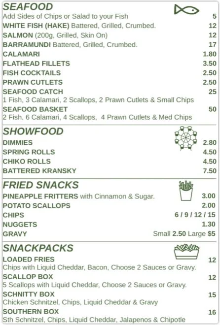 Menu, Mt Ainslie Canteen
