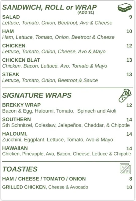 Menu, Mt Ainslie Canteen