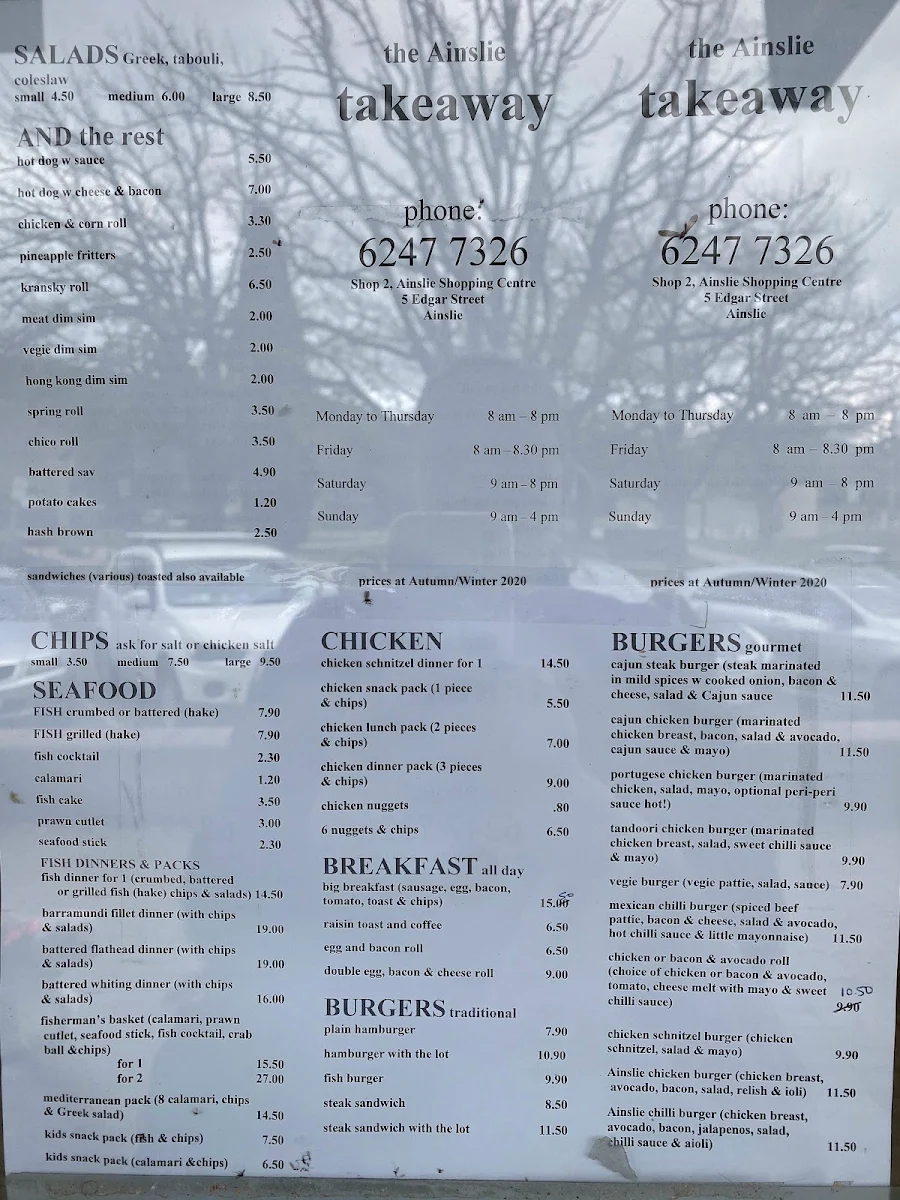 Menu, Mt Ainslie Canteen