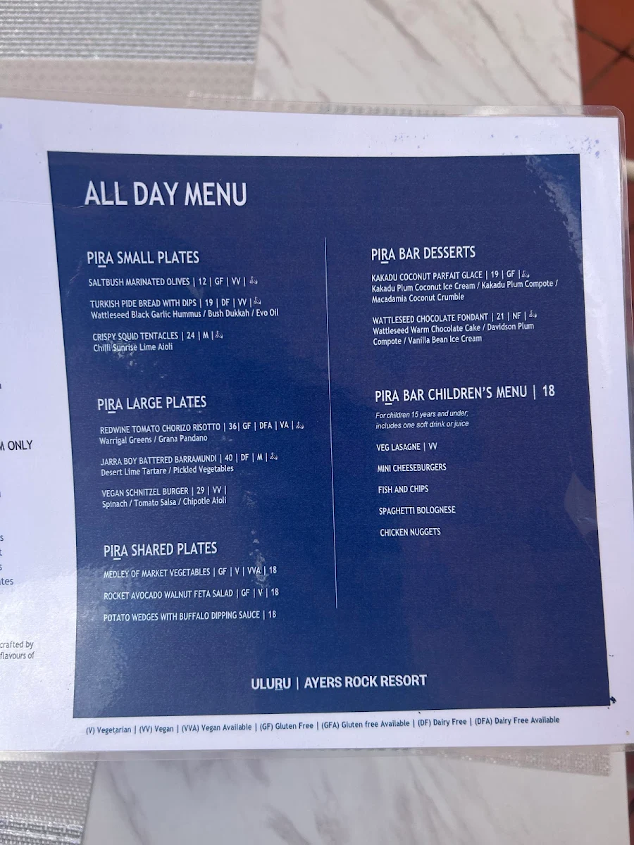 Menu, Pira Pool Bar