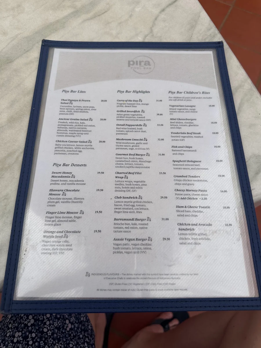 Menu, Pira Pool Bar