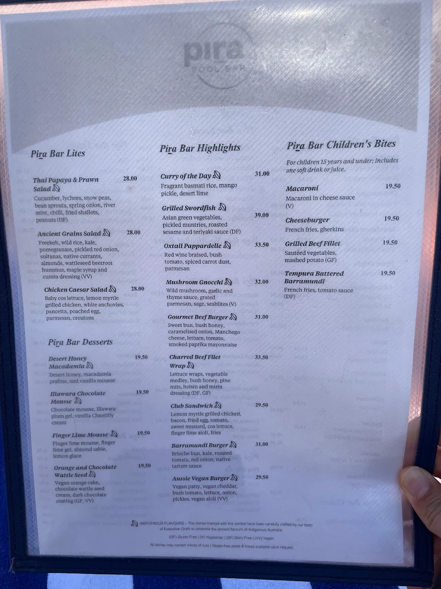 Menu, Pira Pool Bar