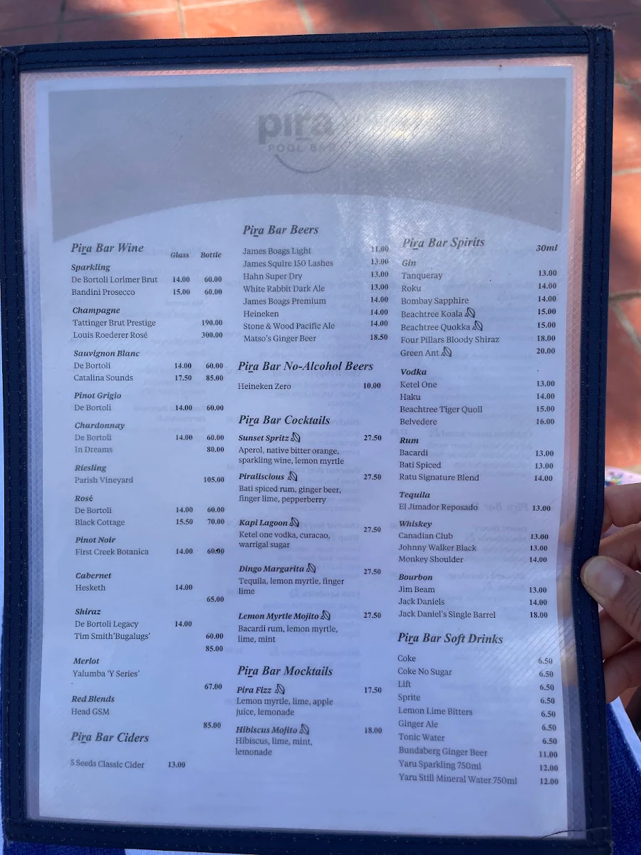 Menu, Pira Pool Bar