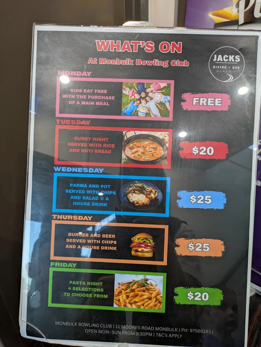 Menu, Monbulk Bistro