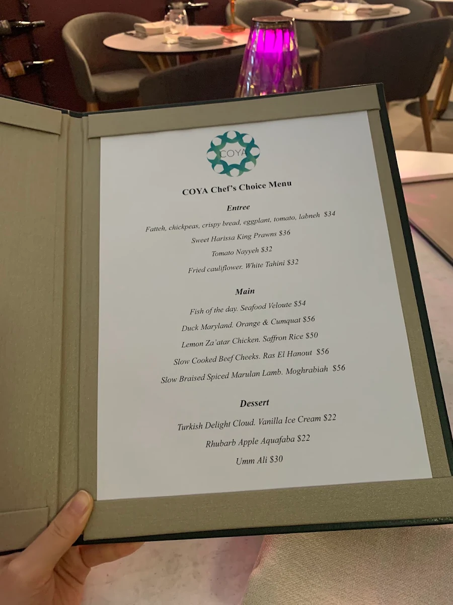 Menu, COYA
