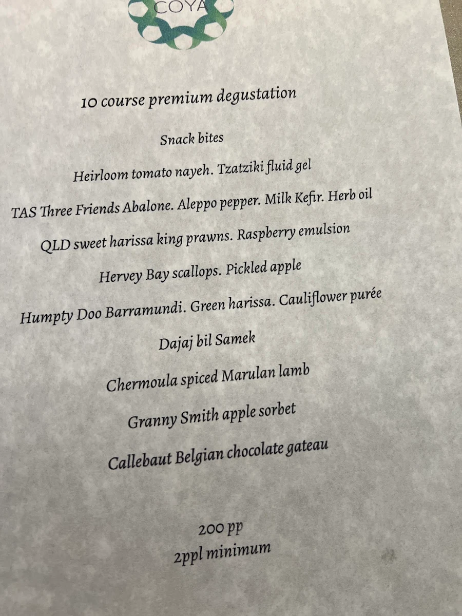 Menu, COYA