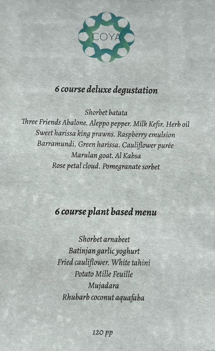 Menu, COYA