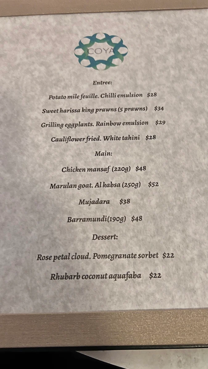 Menu, COYA