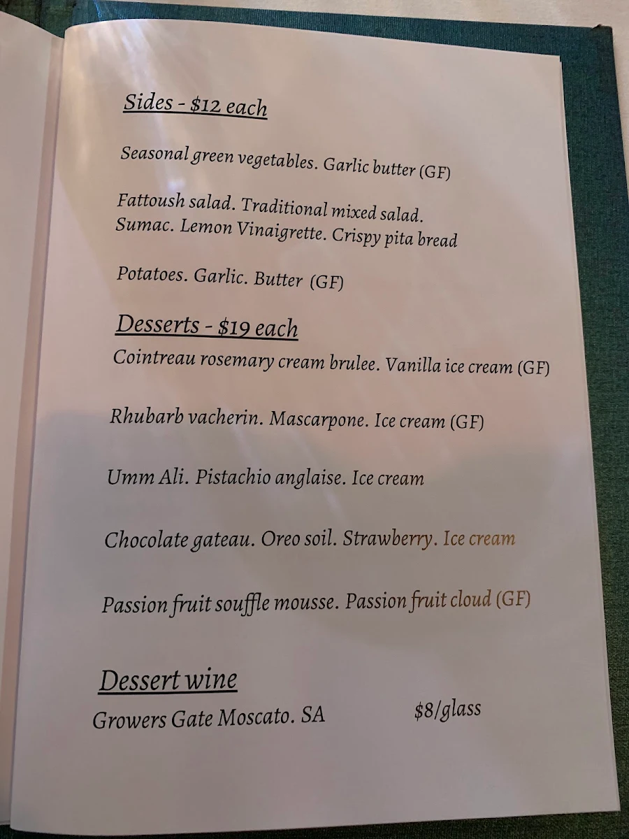 Menu, COYA