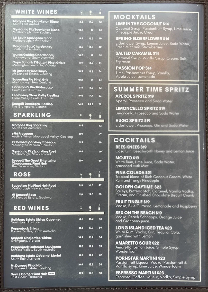Menu, Fyansford Hotel