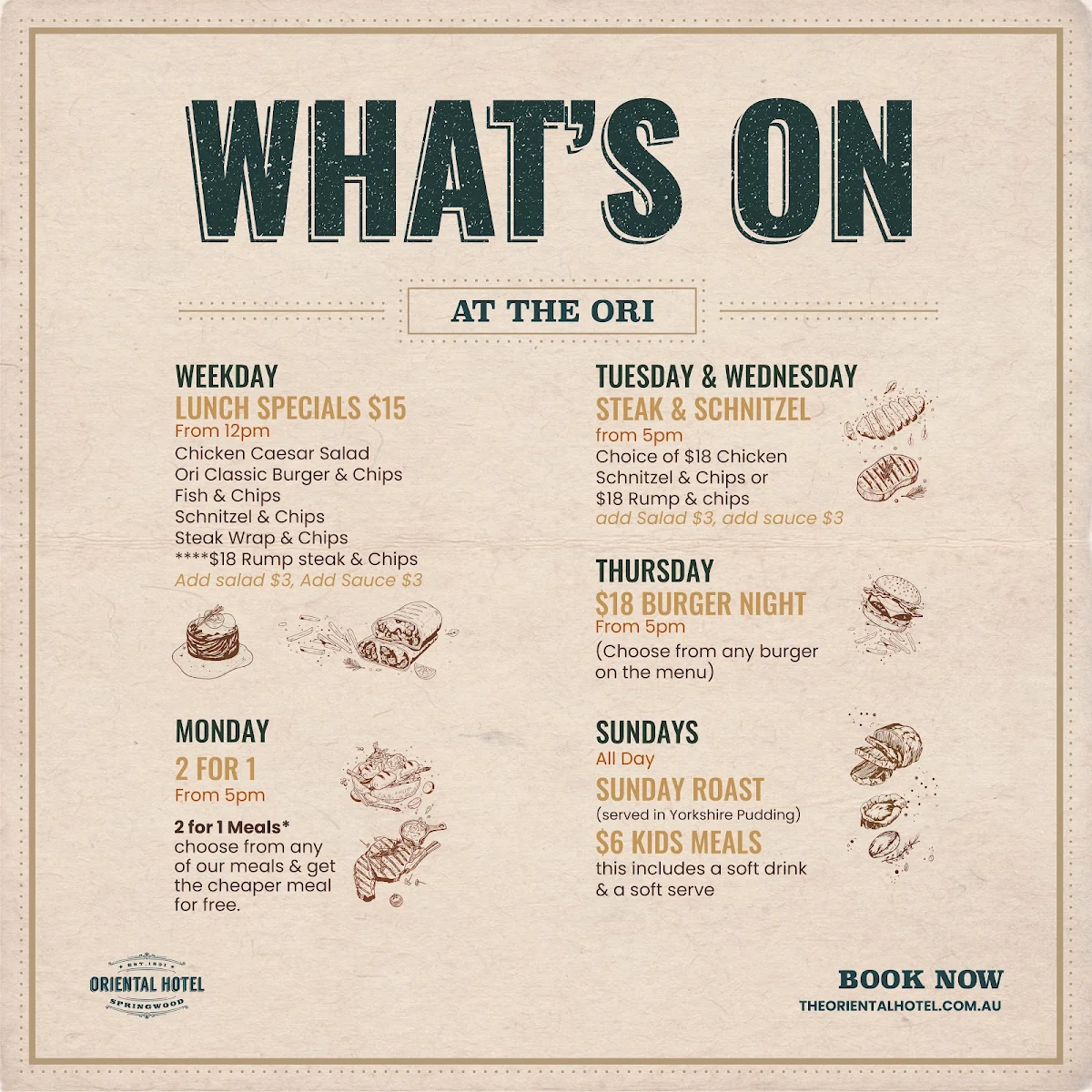 Menu, The Oriental Hotel Springwood