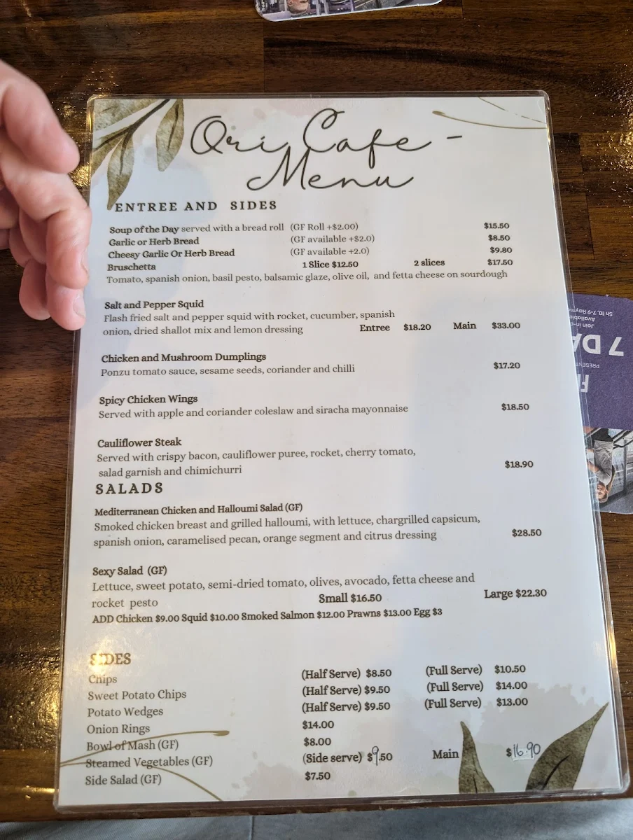 Menu, The Oriental Hotel Springwood