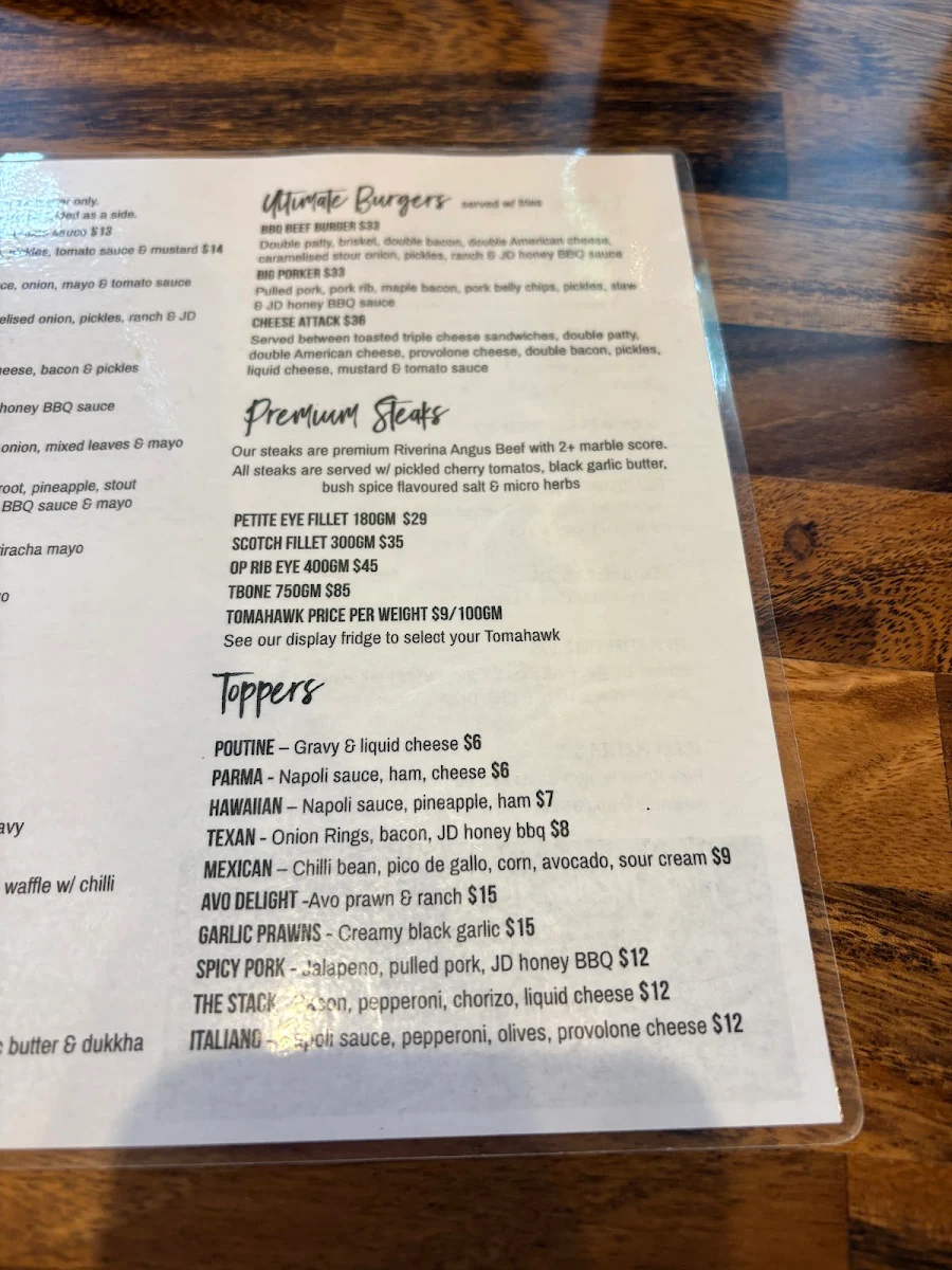 Menu, The Oriental Hotel Springwood