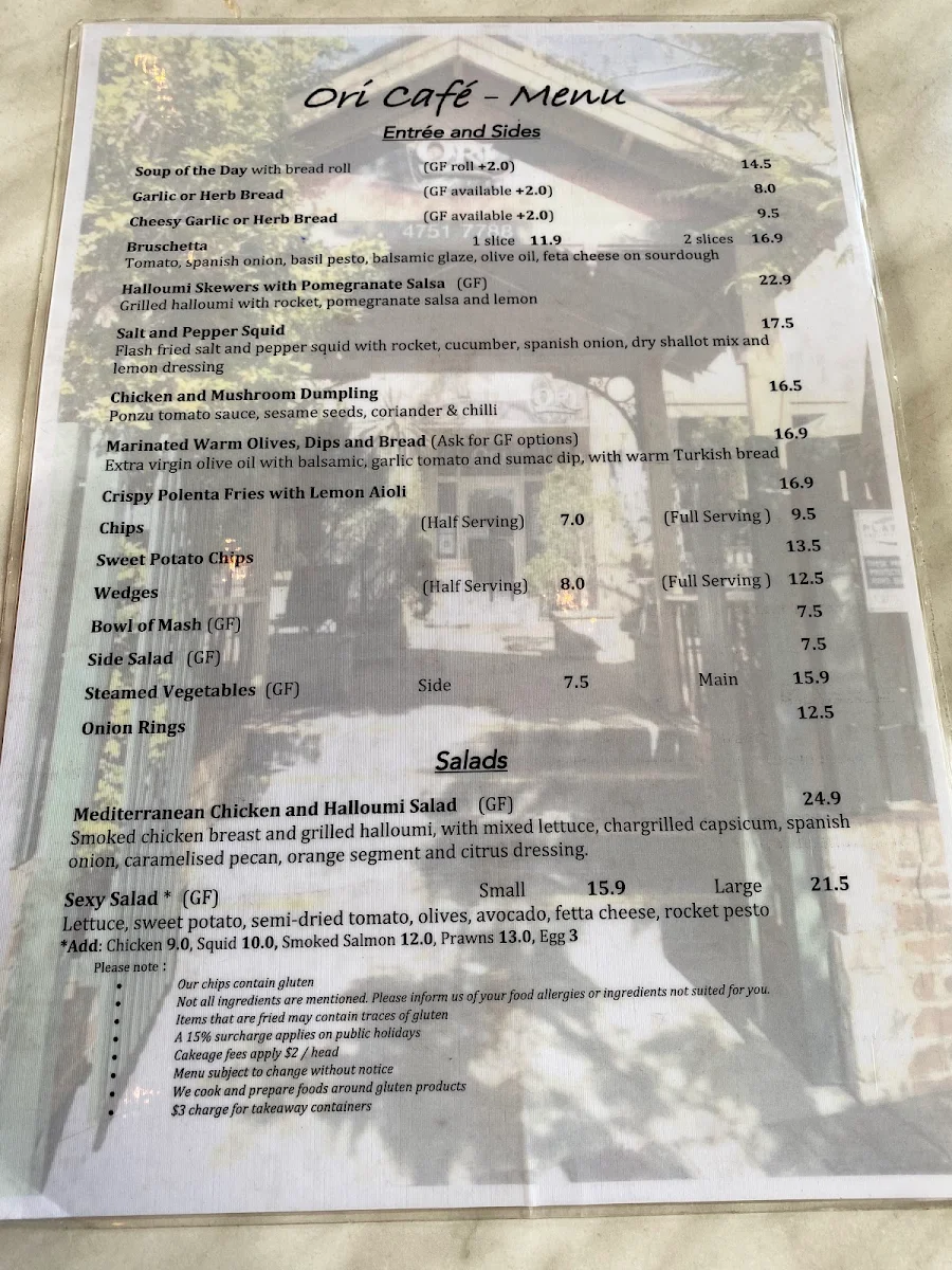 Menu, The Oriental Hotel Springwood