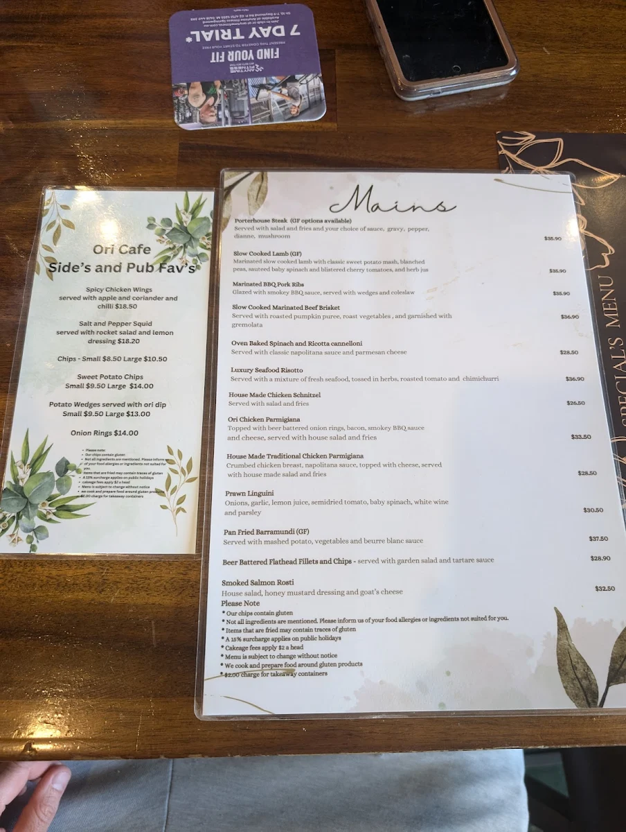 Menu, The Oriental Hotel Springwood