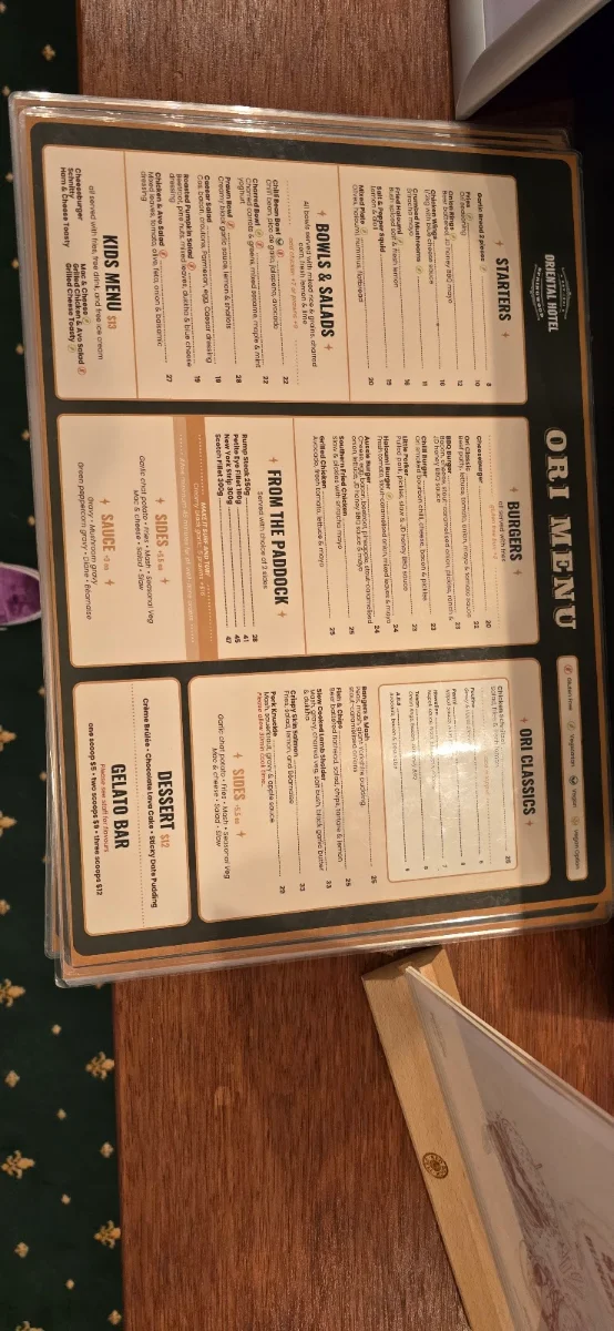 Menu, The Oriental Hotel Springwood