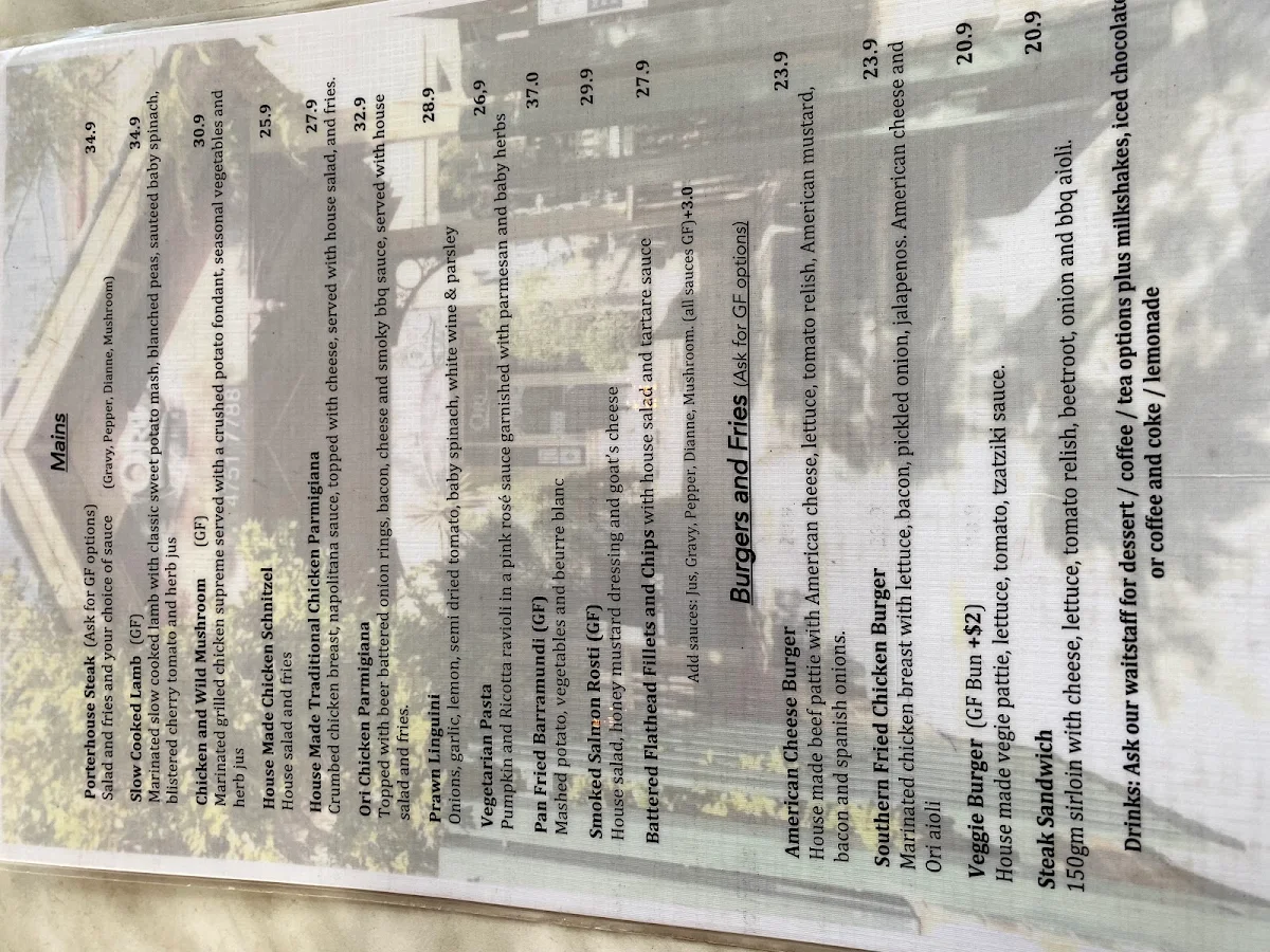 Menu, The Oriental Hotel Springwood