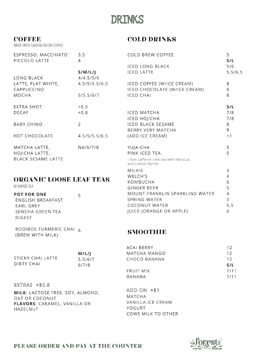 Menu, FOREST Lismore