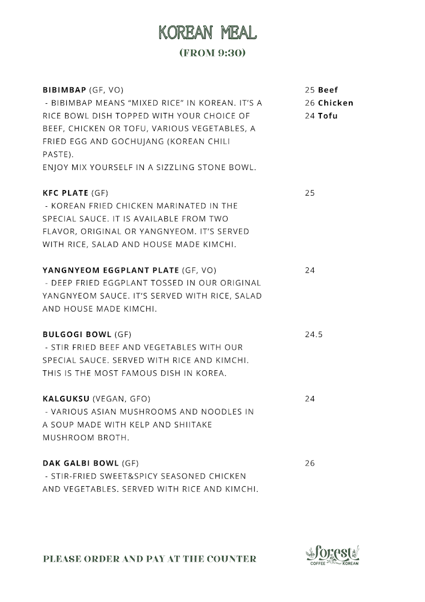 Menu, FOREST Lismore