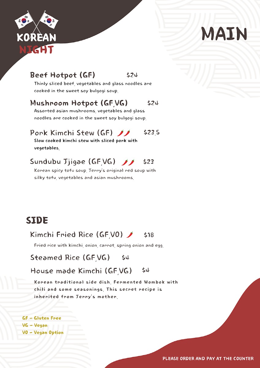 Menu, FOREST Lismore