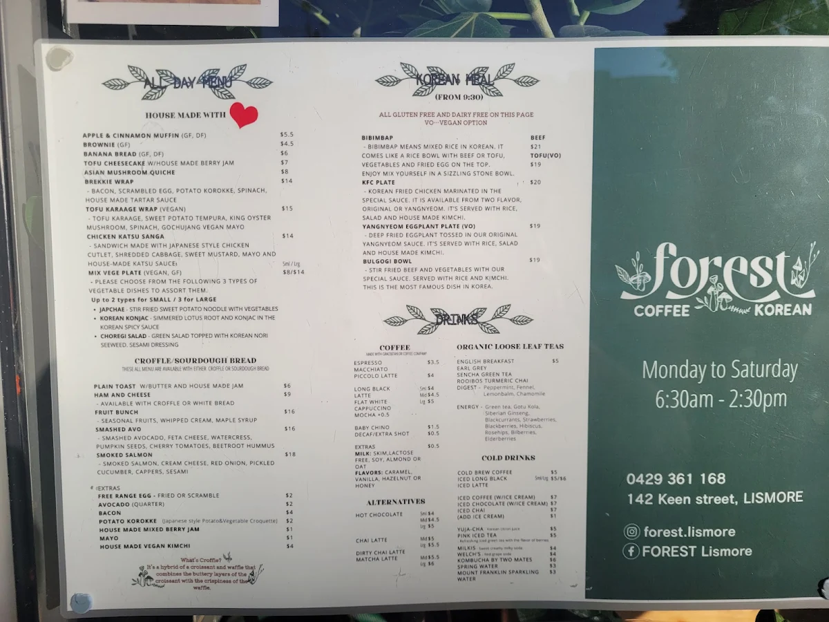 Menu, FOREST Lismore