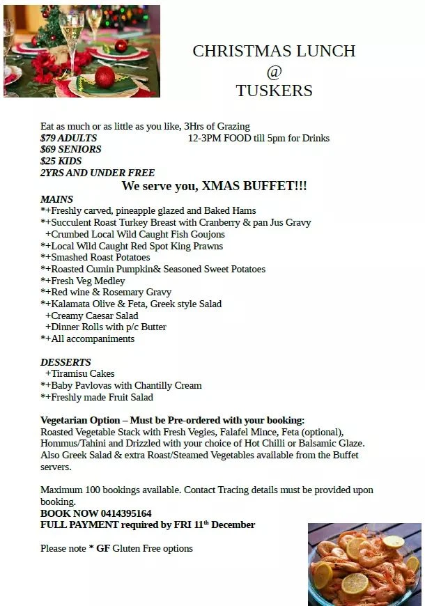 Menu, Tuskers Tuckerbox @ The Beach