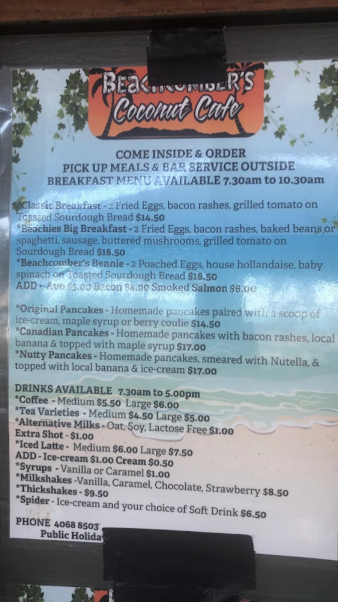 Menu, Tuskers Tuckerbox @ The Beach