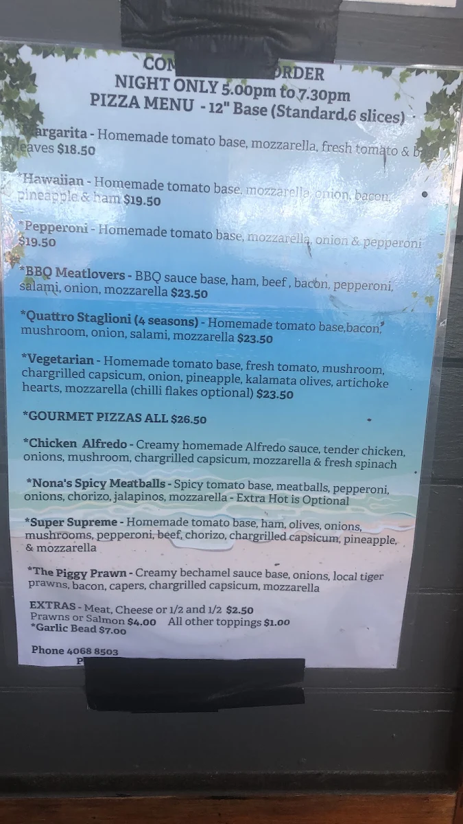 Menu, Tuskers Tuckerbox @ The Beach