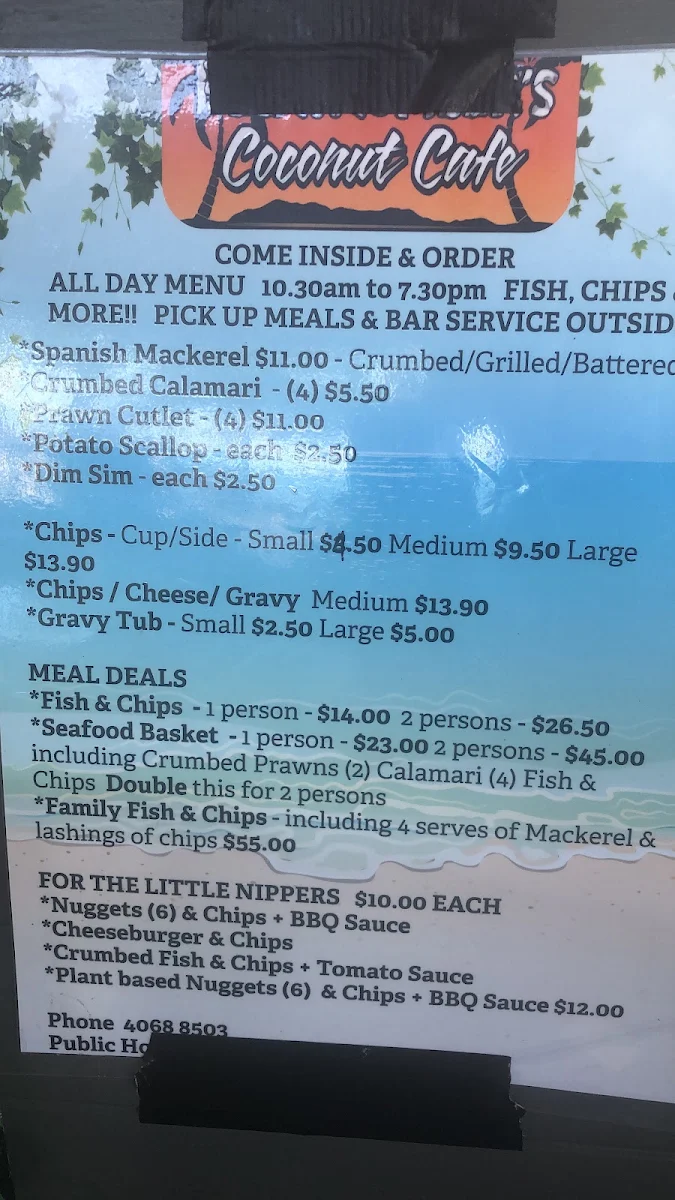 Menu, Tuskers Tuckerbox @ The Beach